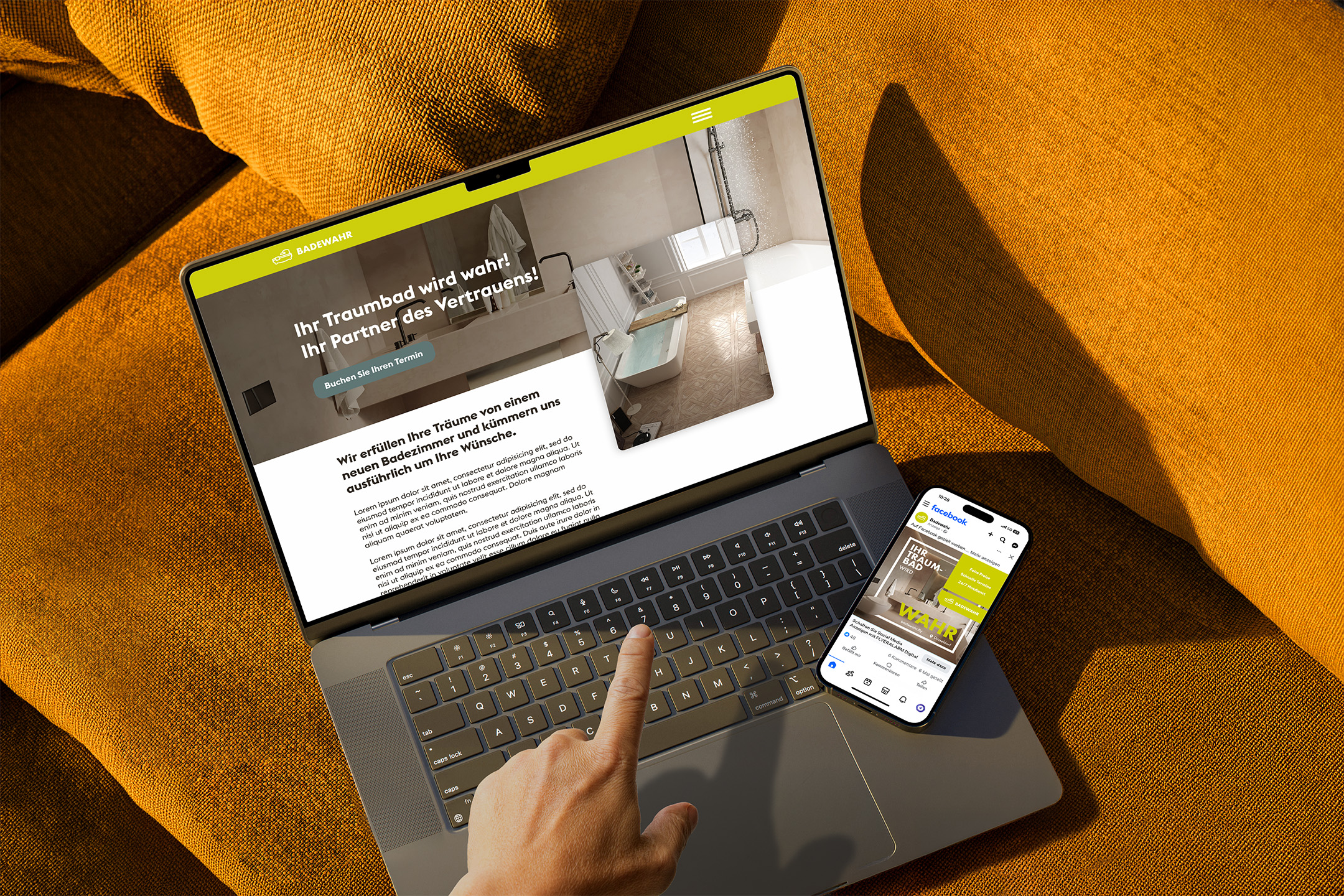 Die Landingapge einer Sanitärfirma auf Desktop und Smartphone