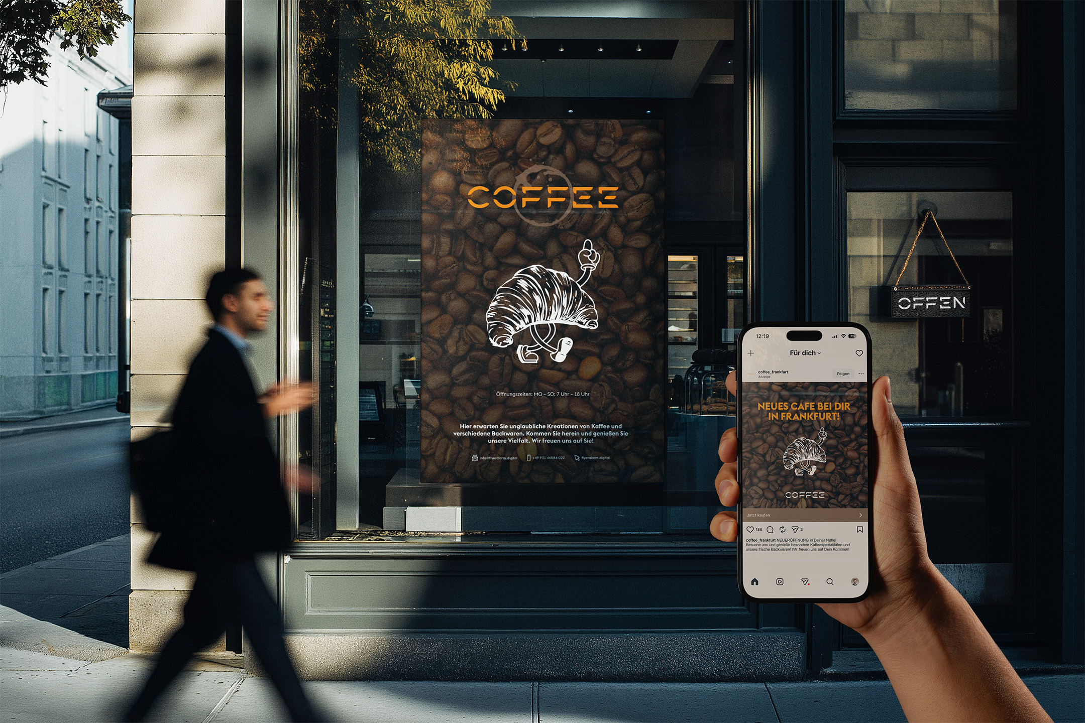 Kaffee Werbung in TV Screen und Handy Screen