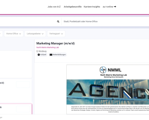 T-Online Job Werbeanzeige: Beispiel Marketing Manager Stelle