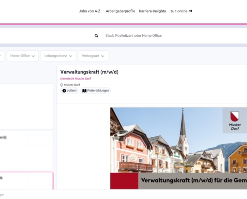 T-Online Job Werbeanzeige: Beispiel Verwaltungskraft Stelle in Gemeinde