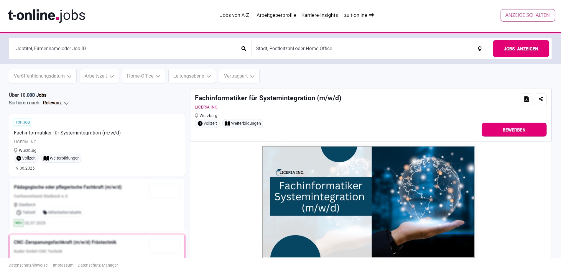 T-Online Job Werbeanzeige: Beispiel IT Stelle