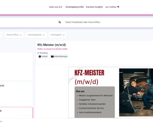 T-Online Job Werbeanzeige: Beispiel Kfz-Meister Stelle