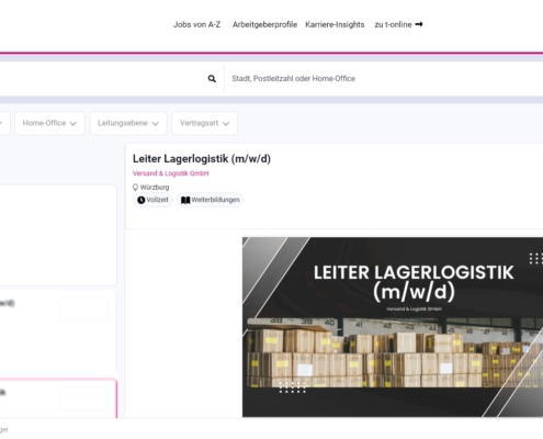 T-Online Job Werbeanzeige: Beispiel Leiter Lagerlogistik Stelle