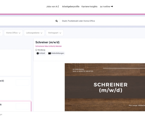 T-Online Job Werbeanzeige: Beispiel Schreiner Stelle