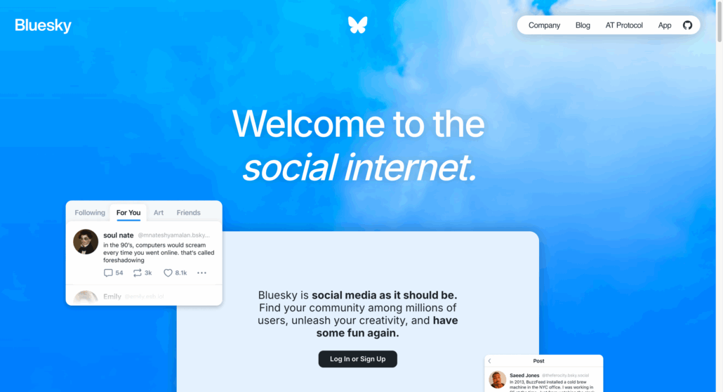 Screenshot der bluesky Website
