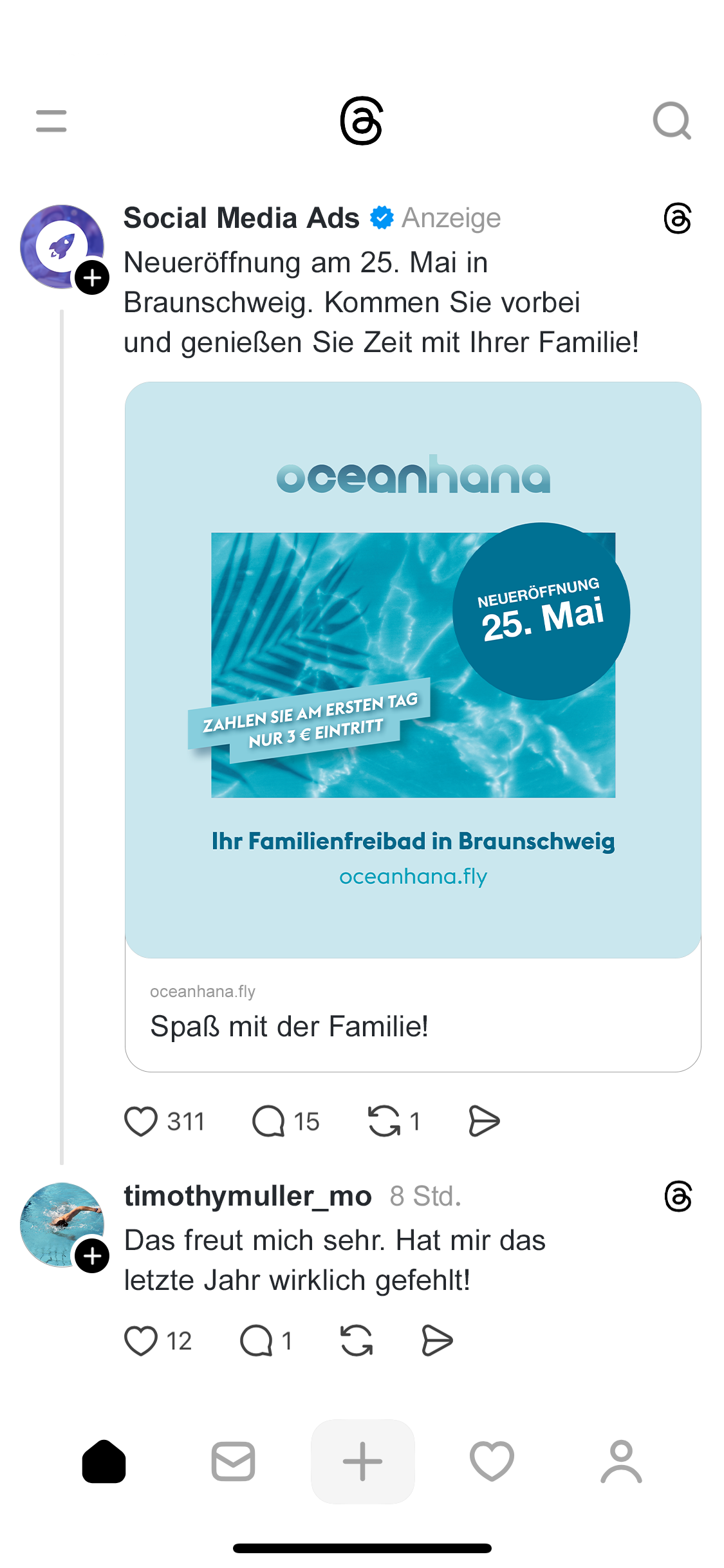 Threads Werbeanzeige im Feed