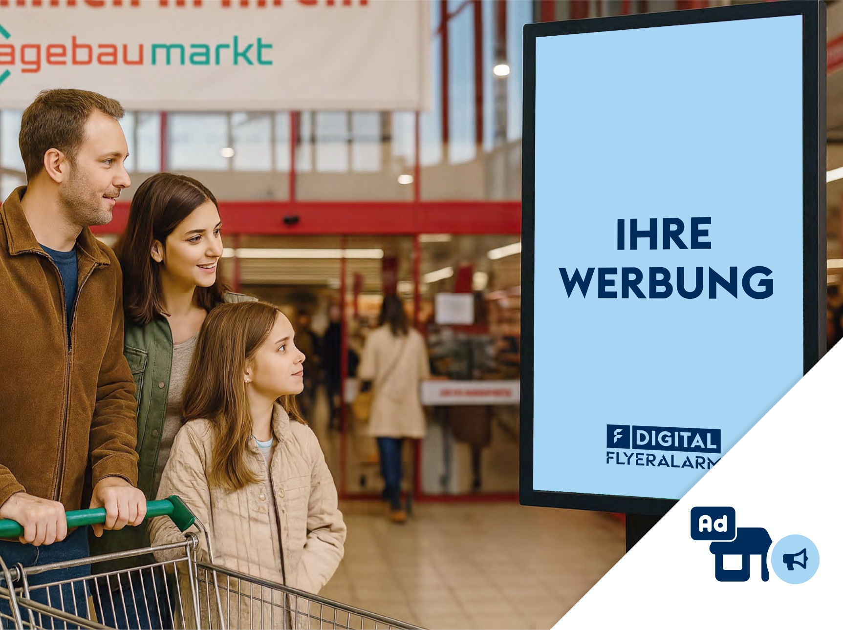 Digitale Außenwerbung (DOOH) im Einzelhandel schalten (Hagebaumarkt)
