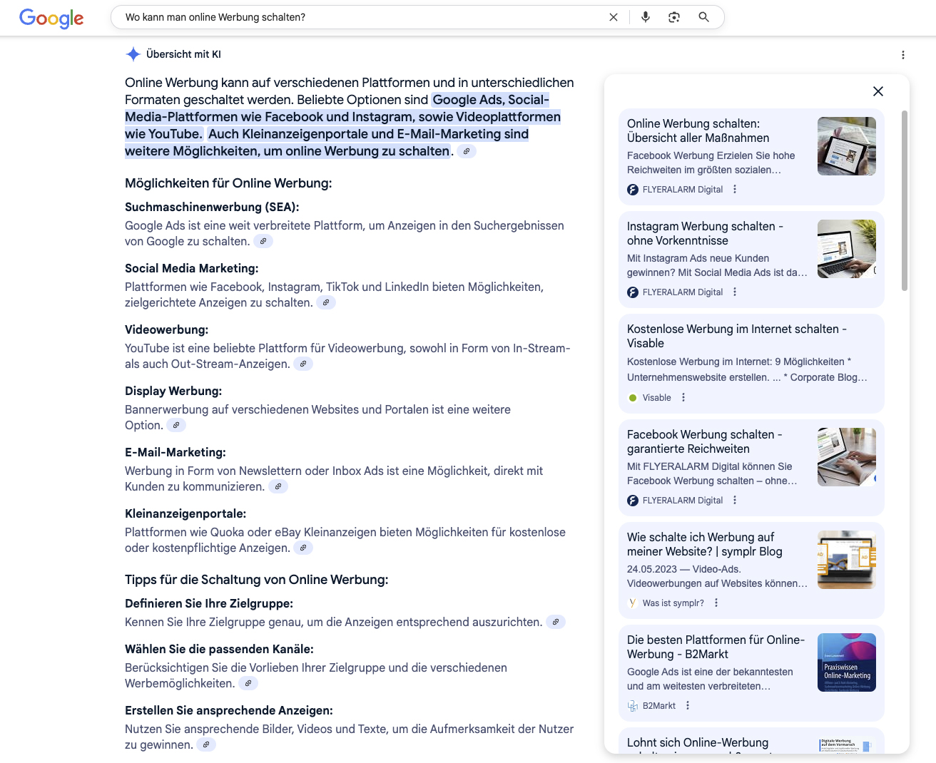 Beispiel einer KI-Ergebnisübersicht in der Google-Suche