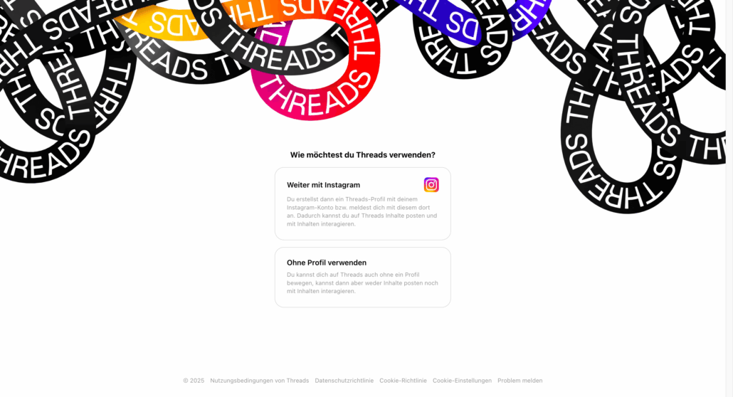 Screenshot der Threads Website