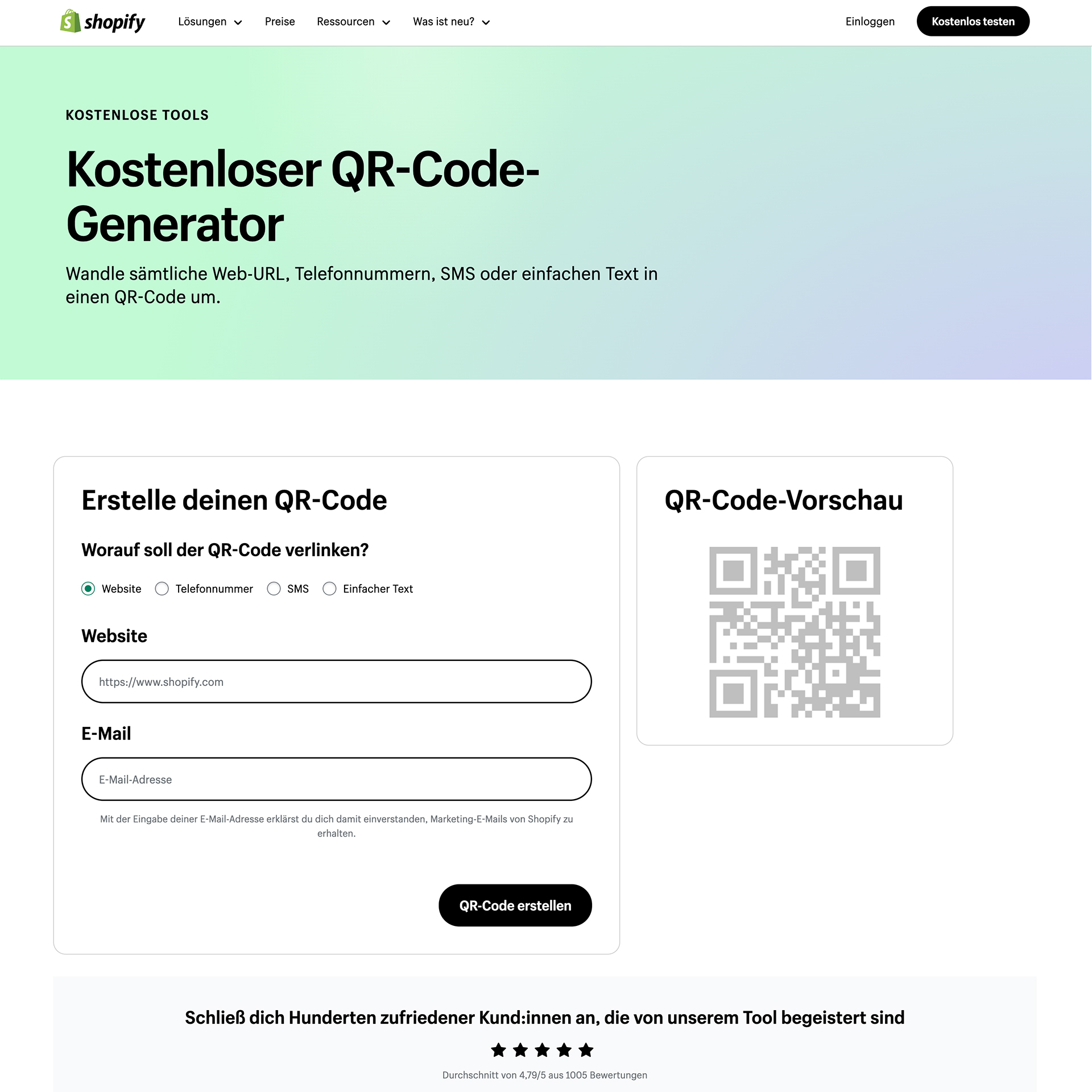 Kostenloser QR Code Generator von Shopify