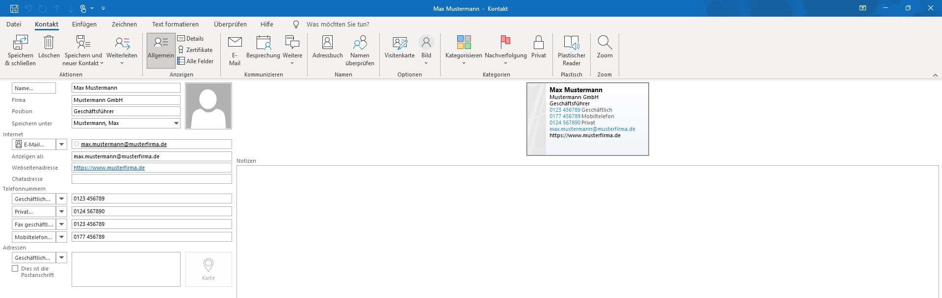 Digitale Visitenkarte im vcf-Format über Microsoft Outlook erstellen